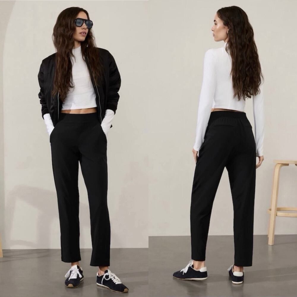 Athleta Brooklyn Lined Mid Rise Pants Size 6 Black Zip Pockets Athleisure Travel
